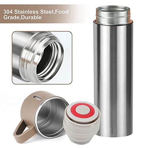 Coffee Thermos Stainless Steel Vacuum-Insulated Water Bottle, 500Ml/16.9Oz Insulated Bottle With Cup For Hot & Cold Drink Travel Mug (Brown, One Cup) #TOP1