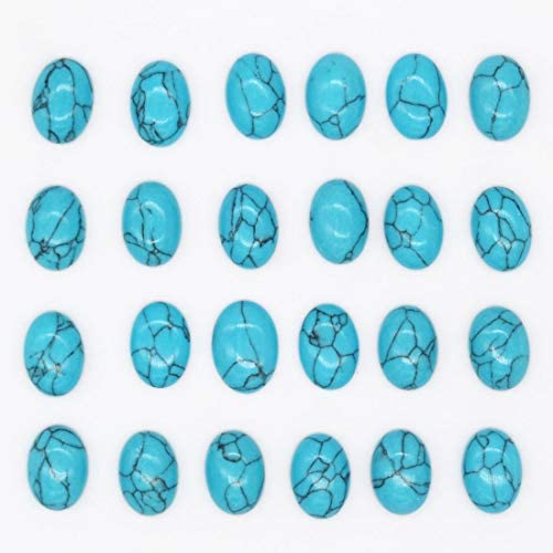 20Pcs Natural Stone Turquoise Cabochon Flatbacks Oval Gemstone Cabochons For Jewelry Making, 10 X 14Mm​ #TOP4
