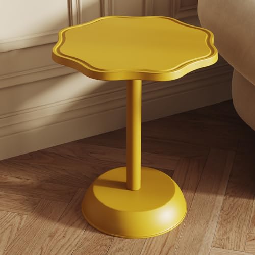 Moderner runder kleiner Beistelltisch für Wohnzimmer und Schlafzimmer, mattes Gelb, Akzent-Beistelltisch für Sofa und kleine Räume