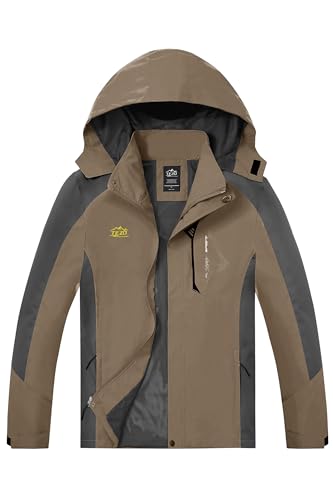 Image of Mens Rain Jacket Waterproof with Hooded Hiking Coat Lightweight Windbreaker | Windproof Mountain Jacket,Multi Zip Pockets Windbreaker,Work,Breathable,Fishing,Active Performance Shell Jackets,Outer Layer
