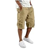 Men's Capri Cargo Shorts, Loose Fit Casual Shorts with Elastic Waist Multi-Pockets, Fashion Breathable Summer Pants