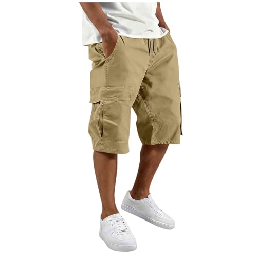 Men's Capri Cargo Shorts, Loose Fit Casual Shorts with Elastic Waist Multi-Pockets, Fashion Breathable Summer Pants
