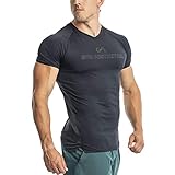 GYM AESTHETICS | Herren Bodybuilding Stringer 'Intensity' Sport V-Neck T-Shirt Funktionsshirt UV-Schutz antistatisch Feuchtigkeitsregulierung, Fitness und andere Sport in Schwarz (M)
