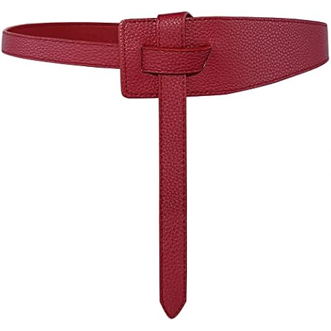 BAOKELAN Women Faux Leather Tie Belt Knotted Wide Waist Belt for Jeans Jumpsuit Coat Dress Wine Red 155cm Cover