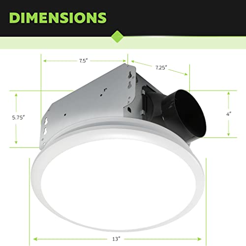 Homewerks Worldwide 7141-110 Bathroom Fan Integrated Led Light Ceiling Mount Exhaust Ventilation 2.0 Sones 110 Cfm thumb #3