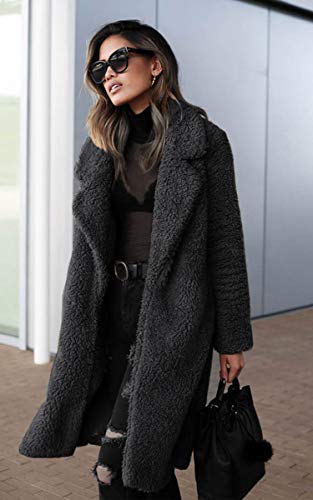 image for Angashion Women's Fuzzy Fleece Lapel Open Front Long Cardigan Coat Fau