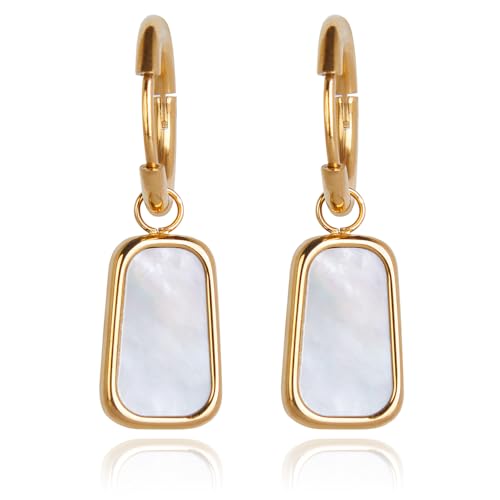 Long Plate Pendant Earrings For Women Trendy Inlaid with Natural White Sea Shells Titanium Steel is Electroplated with 18K Gold Earrings