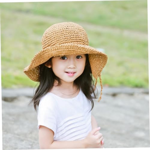 Girls Straw Hat for Beach Vacation Boy Girl Casual Sun Protective Cap Bowknot Design Circumference Stylish and Comfortable for Outdoor Fun Khaki4