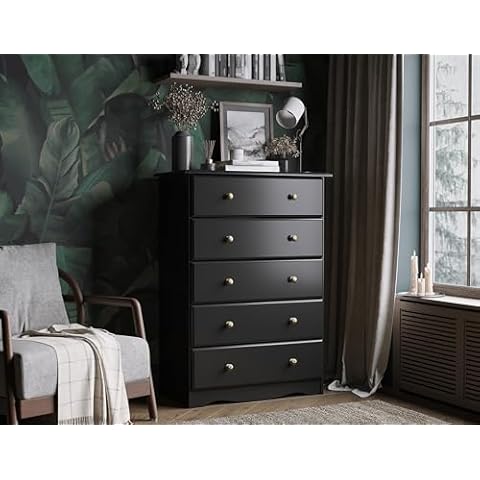 Palace Imports 100% Solid Wood 5-Drawer Chest w/Metal Knobs, Black, 31.7" w x 44.5" h x 17" d, Renewable Eco-Friendly Wood, Made in Brazil Cover