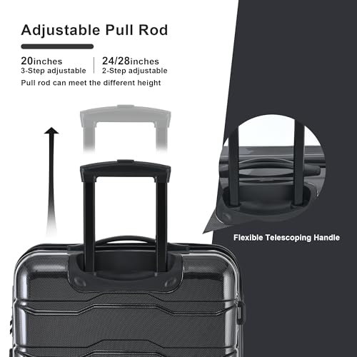 Luggage 3 Piece Set Suitcase Sets,Hardside TSA Approved Carry On Luggage Checked 28inch Lightweight Luggage Sets 3 Piece 20/24/28 Travel Suitcase With Double Spinner Wheels Black3