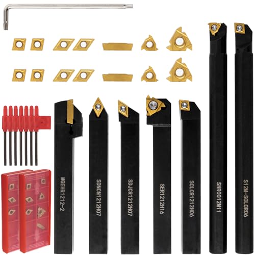 Lathe Turning Tool for Metal 7 Pcs 1/2 Holder Set and 14 Pcs Inserts
