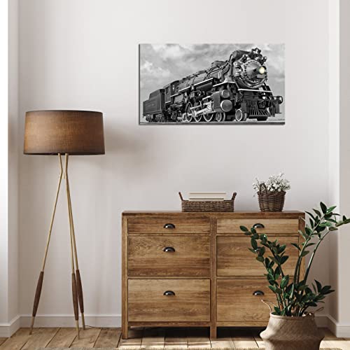 Steam Train Wall Art - Vintage Train Pictures Wall Art Paintings Black And White Car Canvas Wall Decorations Framed Large Panel Size 20"X36" #TOP1