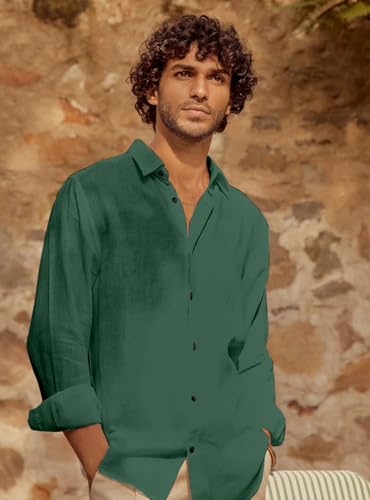 Image of Men's Long Sleeve Linen Shirt, Button Down, Casual Collared, Full Sleeve Shirt