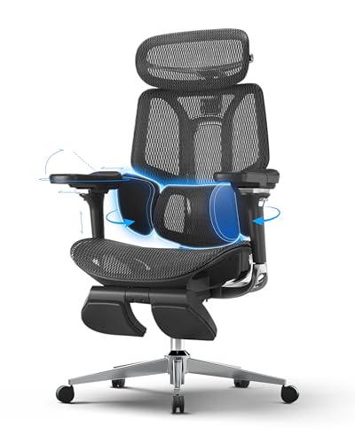 Hbada E3 Pro Silla de Oficina Ergonomica - Soporte Lumbar Dinámico de 3 Zonas, Reposacabezas 4D y Brazos 6D, Silla Ergonomica Escritorio con Reposapiés (Negro)