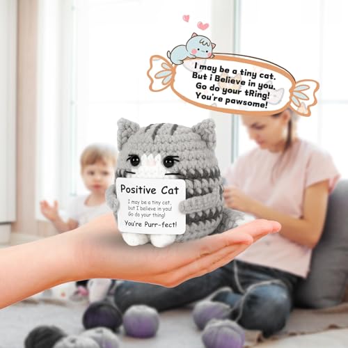 Image of Crochet Toys, Handmade Cat Crochet Animals, Cute Crochet Gift for Home and Office Decor, Emotional Support Animal Toy, Cute Things for Study Table Desk Decoration (7x6 cm, Grey)