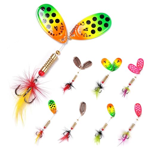wondersee Fishing Spinners Trout Lures for Rivers Rainbow Trout Baits Pulsating Hackle Tail, Pack of 8, #4