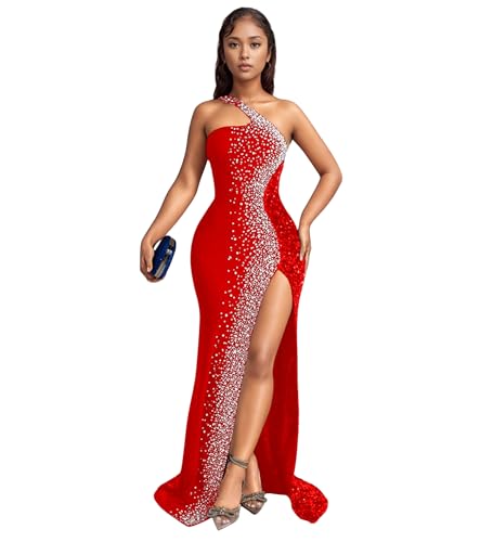 Image of PORRCEY Women's Sexy Rhinestone Lace Sheer Mesh Formal Evening Dress