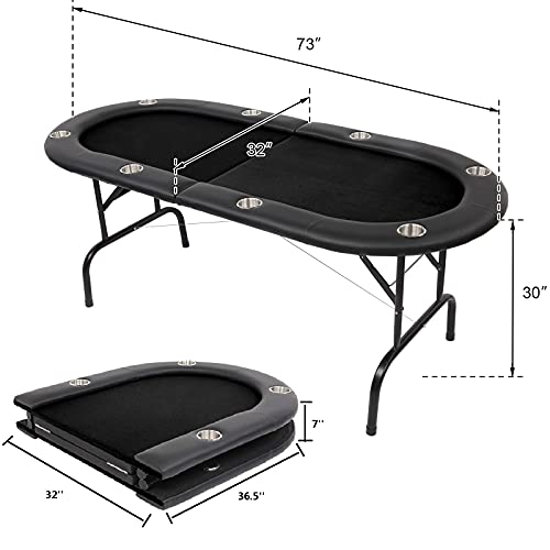 Pexmor Foldable 8 Player Poker Table, Folding Blackjack Casino Card Game Table With Stainless Steel Cup Holders & Padded Rails, Portable Texas Holdem Poker Table (Black) #TOP6