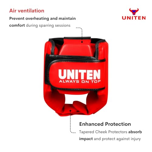 Image of Boxing Headguard MMA Training Headgear Muay Thai Full Face Protection Guard Sparring Helmet Head Guard (Red, L)