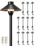 PARTPHONER Low Voltage Landscape Lighting 12-Pack, Aluminum 12V Pathway Lights with G4 Bulbs, Waterproof Stylish Matte Black Color Wired Path Lights with Connectors for Walkway Yard Garden