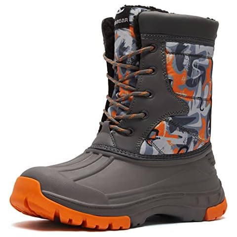 HOBIBEAR Winter boots, children's snow boots, boys, girls, winter, outdoor, warm, waterproof boots, Grau Orange, 7 UK Cover