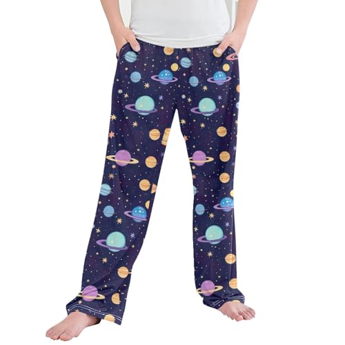Space Galaxy Planet Long Pajama Pants Elastic Waist PJ Bottoms with Pockets S A110630