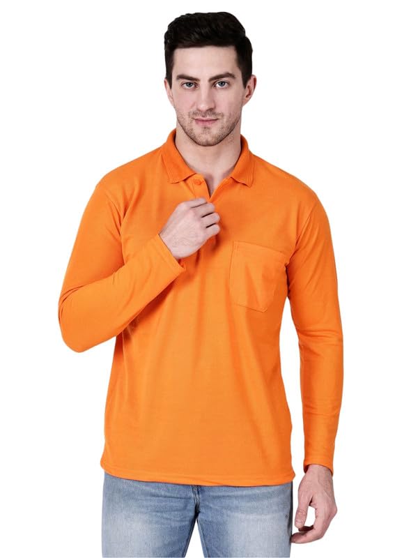 Image of Full Sleeve Men's Polo T-Shirt | Regular Fit, Soft & Breathable Cotton Blend Fabric | Classic Polo Collar, Casual & Office Wear | Available in Sizes M to 6XL, Multiple Colors