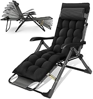 Folding Lounge Chair Sun Lounger, Reclining Zero Gravity Chair Siesta Foldable Chair Outdoor Office Garden Sunbed, Adjustable Sunloungers Armchair for Patio Balcony,Black rod color + pearl cotton