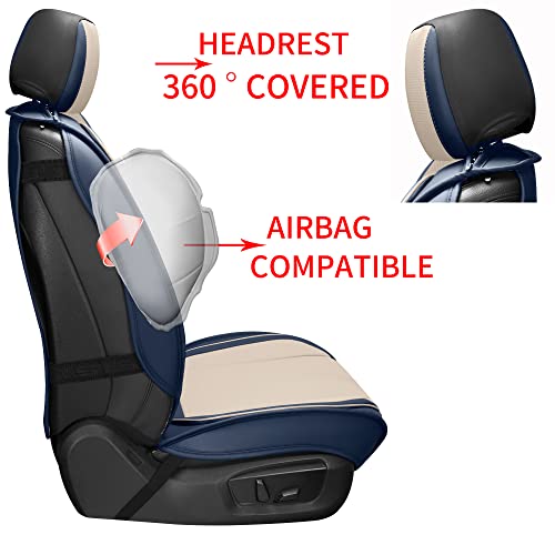 Lingvido Leather Car Seat Covers, Breathable Automotive Cover Cushion Accessories For Cars & Suv Truck Universal Fit Set (Blue & White Full Set) #TOP3