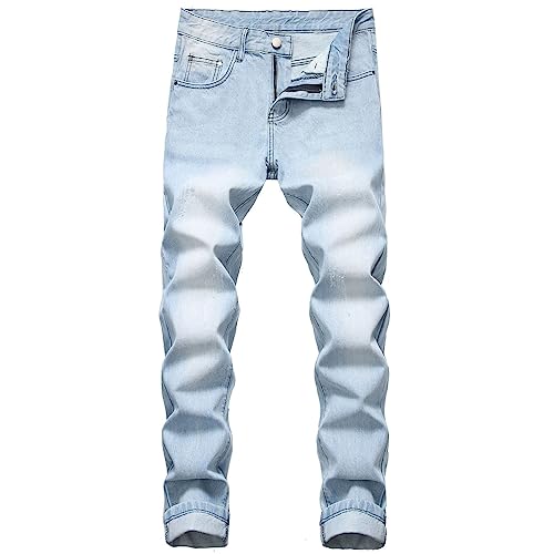 Men's Slim Fit Jeans Fashion Stacked Straight Leg Comfort Flex Waist Fall Workout Cowboy Cargo Denim Pants for Men