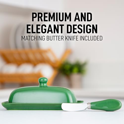 Image of Zulay Butter Dish With Lid For Countertop - Porcelain Jade, Ceramic Butter Dish with Knob Handle Great for Cooking - Elegant Design Butter Holder - Durable & Sturdy Butter Keeper - Jade
