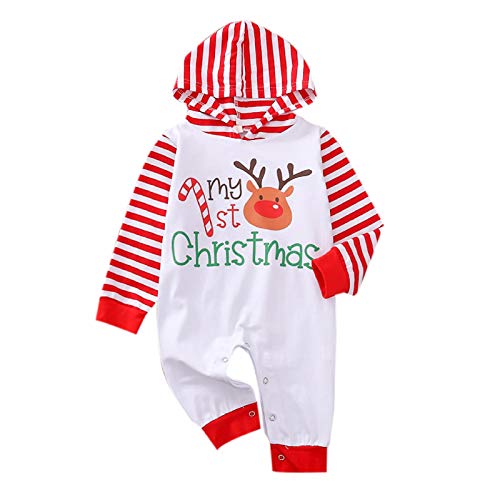 MiliMaDa Unisex Baby Boys Girls Jumpsuit, Long Sleeve Romper One Piece Fall Winter Outfits (A-White-Deer, 6-12 Months)