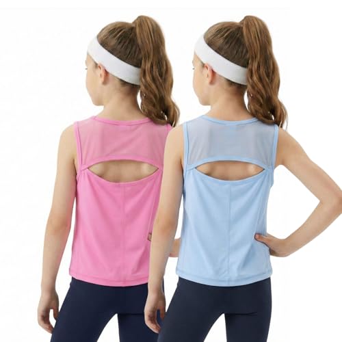 Image of WELAKEN Girls' Athletic Tank Top - Mesh Open Back Sleeveless Sports Shirt for Active Kids,Black,4T