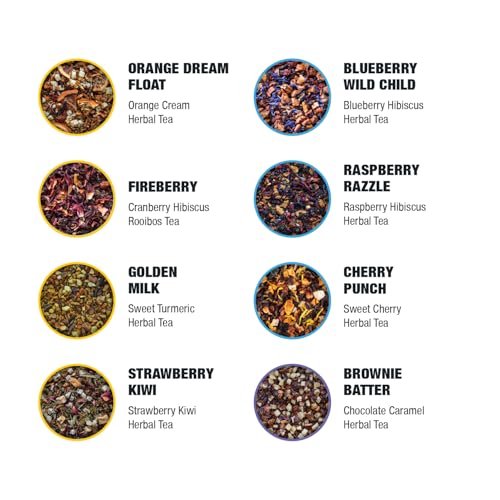 Image of Tiesta Tea - Caffeine Free Tiesta Tasting Sampler Dry Flight Set, Loose Leaf, No Caffeine, Makes Hot & Iced, Assorted Tea Sets with Herbal, and Fruit Blends, 25 Resealable Sample Pouches