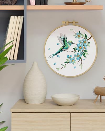 ERKOON Embroidery Kit for Beginners, Hummingbird and Flower Cross Stitch Set for Include Embroidery Cloth Hoops Threads for Craft Lover Hand Stitch with Embroidery Skill Techniques (Green Hummingbird) - Thumbnail 7