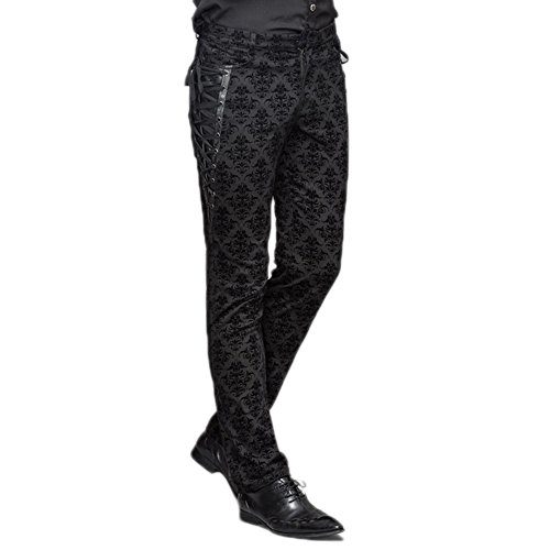 Devil Fashion Gothic Long Pants For Men Victorian Jacquard Casual Dress Pants Black Party Trousers #TOP6