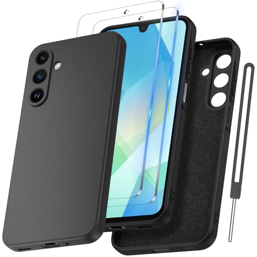 COPIKE Funda para Samsung Galaxy A16 5G / 4G con Protección de La Cámara y 2 Piezas Cristal Templado, Carcasa Antigolpes Delgada Suave TPU Silicona, Negro