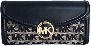 Michael Kors Fulton Signature Jacquard Large Flap Continental Wallet (2019) - Beige/Black/Black