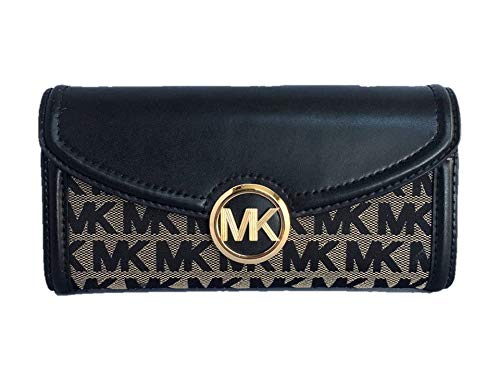 Michael Kors Fulton Signature Jacquard Large Flap Continental Wallet (2019) - Beige/Black/Black