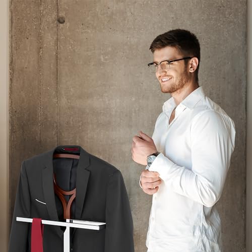 Relaxdays Herrendiener, für Jackett & Hose, HBT: 120 x 45 x 28 cm, MDF & Stahl, stehender Stummer Diener, silber/braun