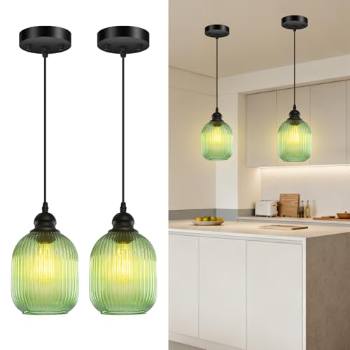 BoostArea Modern Pendant Light Fixtures, Industrial Hanging Ceiling Lamp with Clear Glass Shade, Farmhouse Black Pendant Lighting for Kitchen Island Decor Living Room Hallway Bedroom Dining(2 Pack)