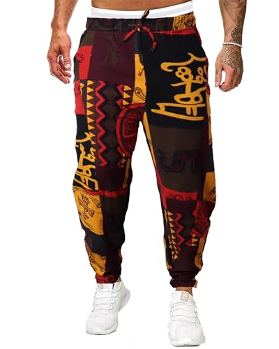 YAOBAOLE Mens 3D Printed Joggers Hippie Lounge Pants Mens Yoga Tracksuit Bottoms Yellow 2XL