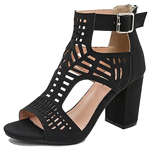 So Simpok Chunky Heel Sandals For Women Cut Out Peep Toe Zipper Block Heel Sandals Summer Beach Dressy Party High Heeled Sandals Black #TOP30