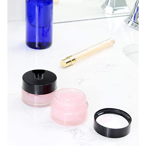 Cornucopia 15-Milliliter Clear Glass Balm Jars (12-Pack); 1/2 Oz Cosmetic Jars With Lined Black Plastic Lids #TOP3