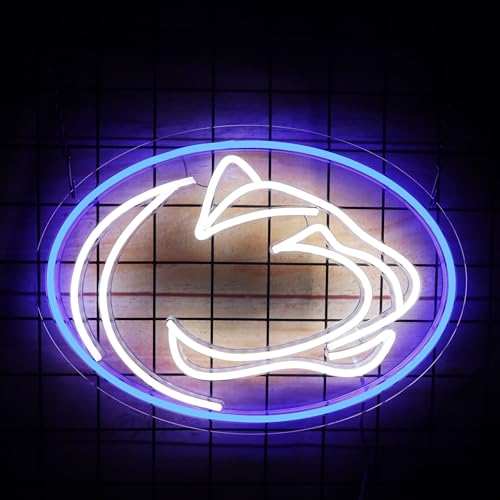 Pen State Neon Sign for Room Decor Neon Light LED Team Sign Sports Neon Sign for Man Cave Wall Decor University Dormitory Decoration USB Powered Dimmable 15.2*10.8