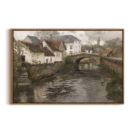 InSimSea Framed Canvas Wall Art Vintage Decor, Riverside Small Town Large Canvas Prints Home Decor, Rustic Farmhouse Hanging Wall Decor for Bedroom Living Room, 20"x30" by InSimSea - Used condition - US$53.86
