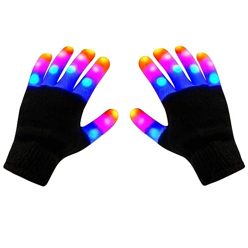 EKKONG Guantes LED, Gloves con Luz Guantes Luces LED 6 Modo de Emisión de Luz para Niños Adultos...