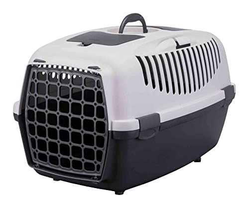 Image of Trixie Capri Durable Plastic Pet Carriers with Handles, Storage Trays, and Stroking Flaps (Dark Grey /Light Grey, S, Capri 3)