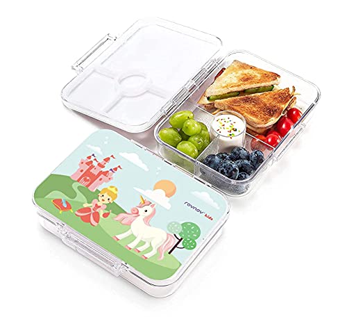 roynoy Boîte à déjeuner transparente pour enfants - Étanche - Avec cloison de séparation - Boîte à bento pour enfant - Pour l'école maternelle (licorne et princesse) Cover