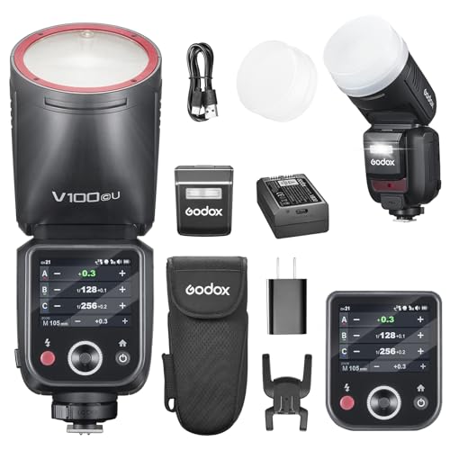 GODOX V100C USA Flash V100-C U 100w Round Head Touch Screen Flash for Canon,2.4G Wireless with External Flash and Global Shutter Flash Sync 1/80000s,Built-in Lithium Battery(USA Version)